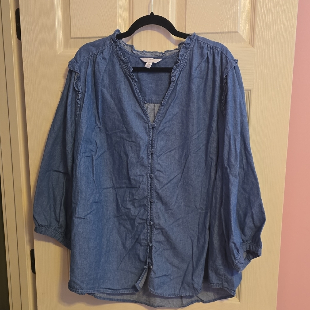 LC Lauren Conrad Blue Denim Button-Down Blouse